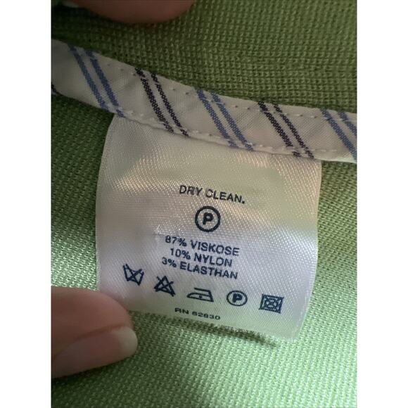 Lands’ End 12 Petite Lime Green Chartreuse Stretch Knit Blazer Jacket 12p Button - Picture 4 of 7